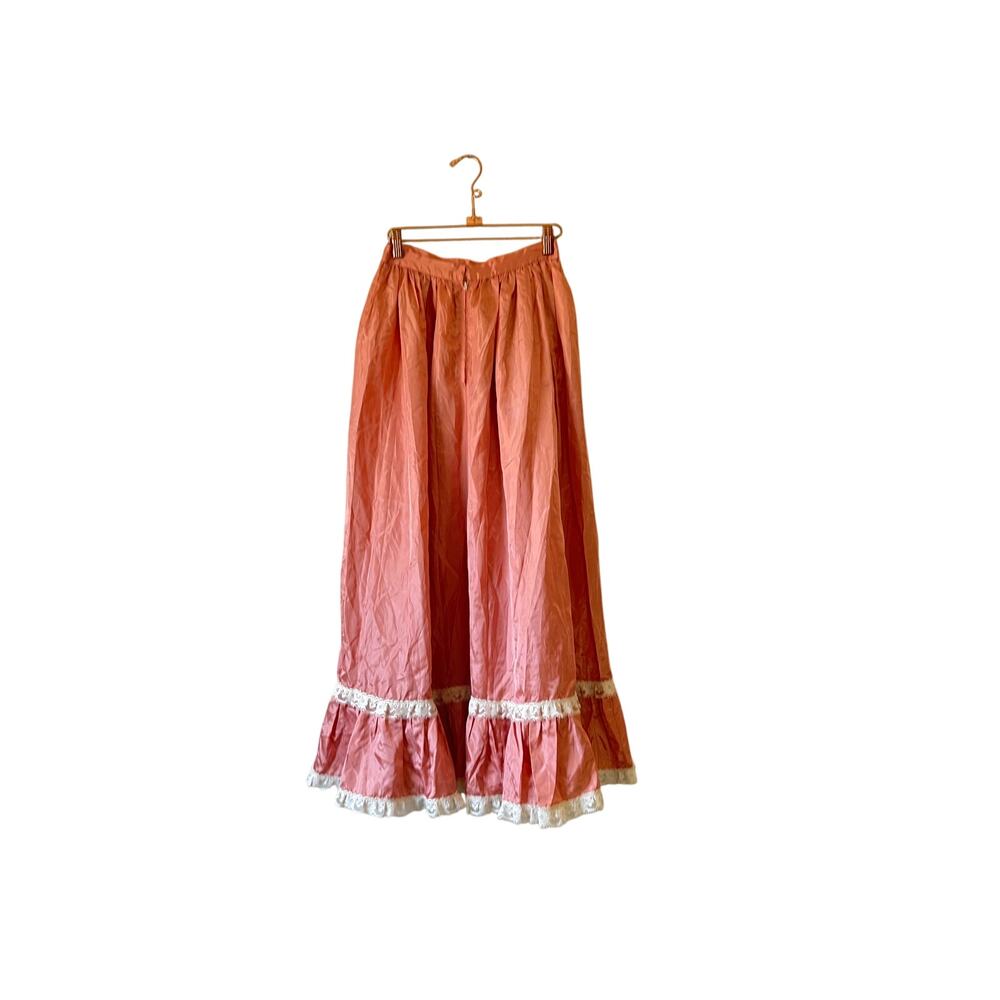 Vintage mauve pink long prairie lace ruffle skirt xs - Picture 3 of 5